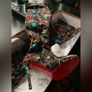 Thigh high graffiti Christian Louboutin boots